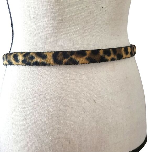 AMIEE Lynn Fuzzy Leather Leopard Print Skinny Belt Small/Medium - Picture 3 of 6